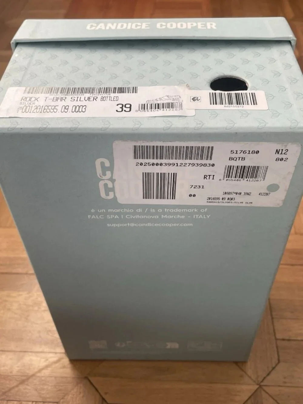 NIB Candice Cooper Rock T-Bar Leather Fishmerman Sandals Silver 9 39